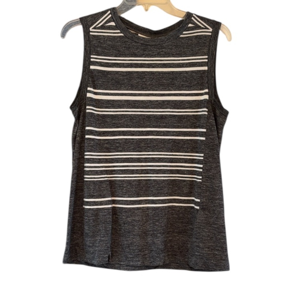 Linen DKNY Striped Sleeveless Top in Gray and White